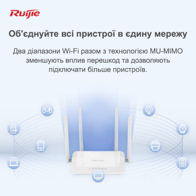 Бездротовий маршрутизатор Ruijie Reyee RG-EW1200 Бездротовий маршрутизатор Ruijie Reyee RG-EW1200