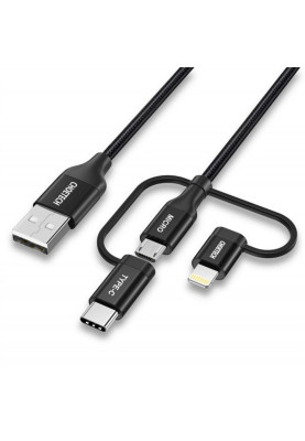 Кабель Choetech USB - Lightning + microUSB + USB Type-C (M/M), 1.2 м, Black (IP0030-BK)