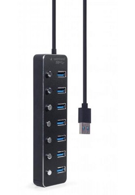Концентратор USB 3.0 Gembird 7хUSB3.0, з вимикачами, пластик/метал, Black (UHB-U3P7P-01)