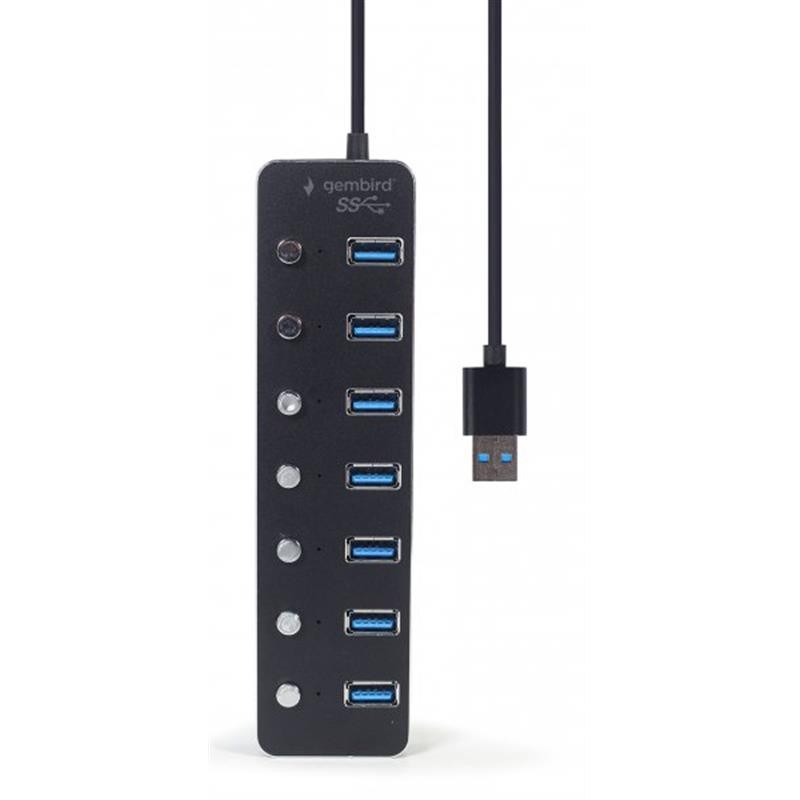 Концентратор USB 3.0 Gembird 7хUSB3.0, з вимикачами, пластик/метал, Black (UHB-U3P7P-01)