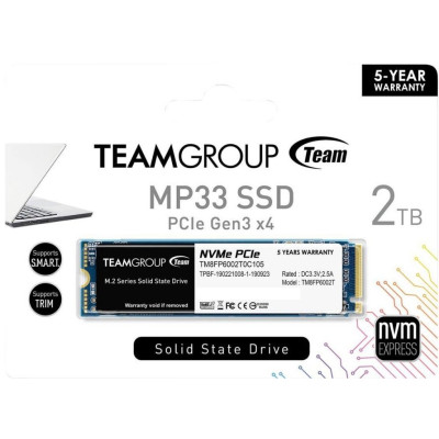 Накопичувач SSD 2TB Team MP33 M.2 2280 PCIe 3.0 x4 3D TLC (TM8FP6002T0C101) Накопичувач SSD 2TB Team MP33 M.2 2280 PCIe 3.0 x4 3D TLC (TM8FP6002T0C101)