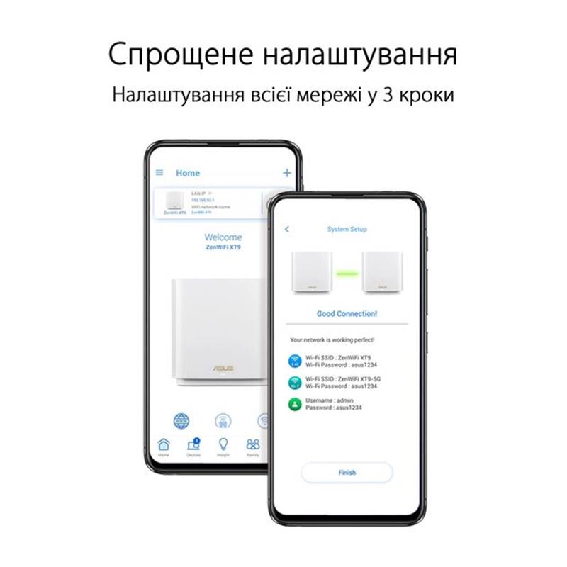 Бездротовий маршрутизатор Asus ZenWiFi XT9 White 1pk (XT9-W-1-PK/90IG0740-MO3B60)