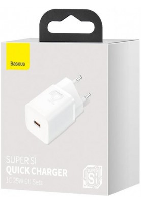 Мережевий зарядний пристрій Baseus Super Si Quick Charger 1C (1USB-C) 25W White (CCSP020102)
