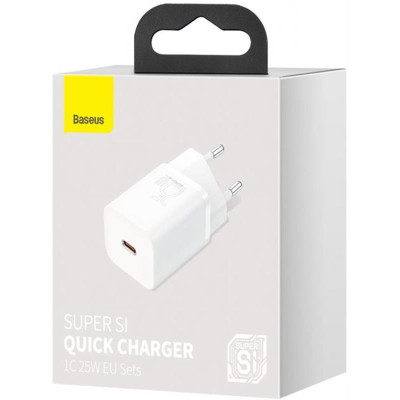 Мережевий зарядний пристрій Baseus Super Si Quick Charger 1C (1USB-C) 25W White (CCSP020102)