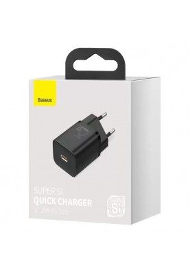 Мережевий зарядний пристрій Baseus Super Si Quick Charger 1C (1USB-C) 25W Black (CCSP020101)