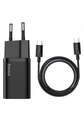 Мережевий зарядний пристрій Baseus Super Si Quick Charger 1C (1USB-C) 25W Black (TZCCSUP-L01) + кабель Type-C