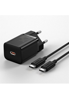 Мережевий зарядний пристрій Baseus Super Si Quick Charger 1C (1USB-C) 25W Black (TZCCSUP-L01) + кабель Type-C