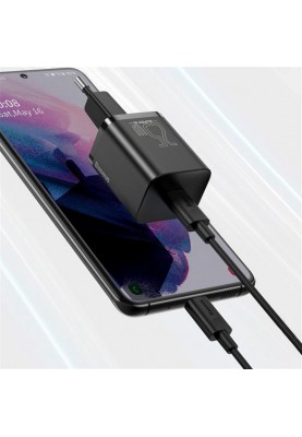 Мережевий зарядний пристрій Baseus Super Si Quick Charger 1C (1USB-C) 25W Black (TZCCSUP-L01) + кабель Type-C