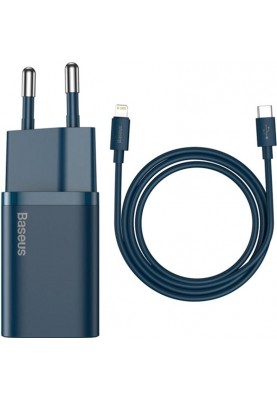 Мережевий зарядний пристрій Baseus Super Si Quick Charger 1C (1USB-C) 20W Blue (TZCCSUP-B03) + кабель Lightning