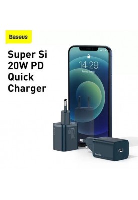 Мережевий зарядний пристрій Baseus Super Si Quick Charger 1C (1USB-C) 20W Blue (TZCCSUP-B03) + кабель Lightning