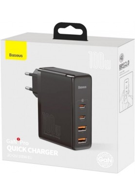 Мережевий зарядний пристрій Baseus GaN2 Pro Quick Charger 2C+2U (2xUSB-C+2xUSB-A) 100W Black (CCGAN2P-L01)