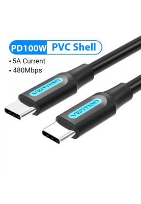 Кабель Vention USB Type-C - USB Type-C (M/M), TPE Round PD 100 W, 5 A, 2 м, Black (COTBH)