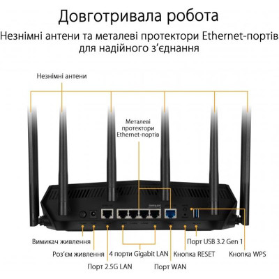 Бездротовий маршрутизатор Asus TUF Gaming AX6000 (TUF-AX6000) (90IG07X0-MO3C00)