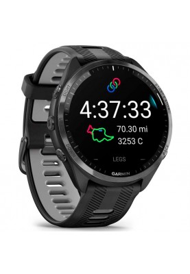 Смарт-годинник Garmin Forerunner 965 Carbon Gray DLC Titanium Bezel with Black Case and Black/Powder Gray Silicone Band (010-02809-80)