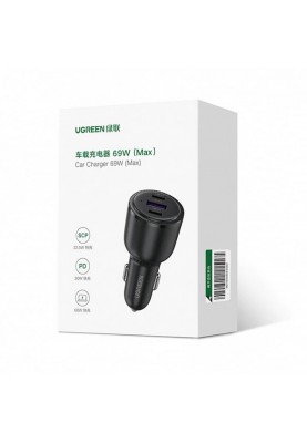 Автомобільний зарядний пристрій Ugreen CD239 (3xUSB 69W (USB-C+USB-A) QC 3.0 Black (20467)
