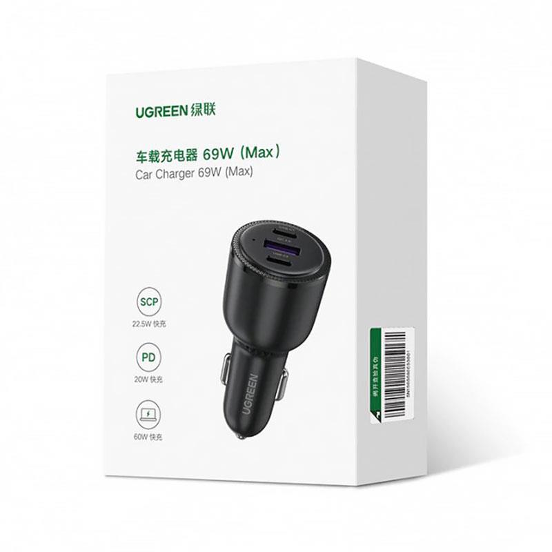Автомобільний зарядний пристрій Ugreen CD239 (3xUSB 69W (USB-C+USB-A) QC 3.0 Black (20467)