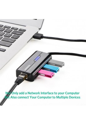 Концентратор USB 3.0 Ugreen 3xUSB 2.0 + RJ45 1000M Ethernet, Black (20264)