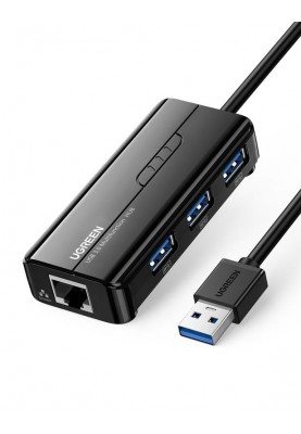 Концентратор USB 3.0 Ugreen 3xUSB 3.0 + RJ45 1000M Ethernet, Black (20265)