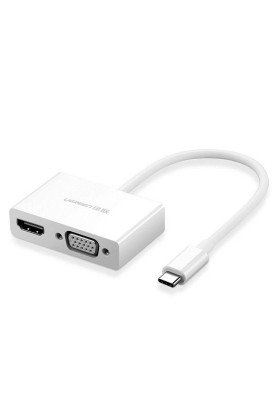 Адаптер Ugreen MM123 HDMI+VGA - USB Type-C (F/M), White (30843)