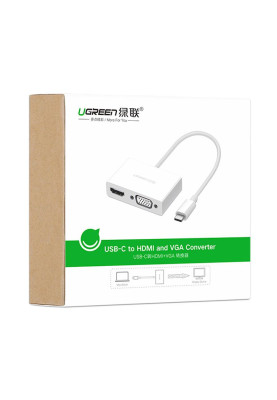 Адаптер Ugreen MM123 HDMI+VGA - USB Type-C (F/M), White (30843)
