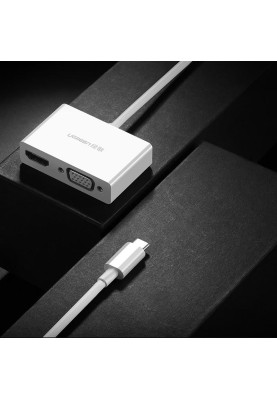 Адаптер Ugreen MM123 HDMI+VGA - USB Type-C (F/M), White (30843)