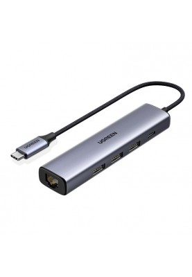 Концентратор USB Type-C Ugreen CM475 3xUSB 3.0 + RJ45 1000M Ethernet, Gray (20932)