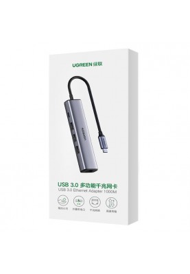 Концентратор USB Type-C Ugreen CM475 3xUSB 3.0 + RJ45 1000M Ethernet, Gray (20932)