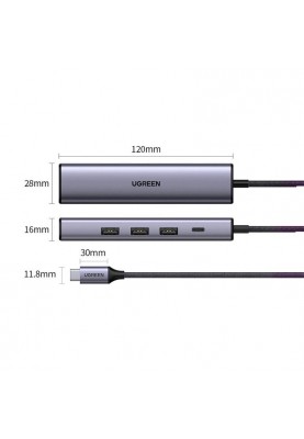 Концентратор USB Type-C Ugreen CM475 3xUSB 3.0 + RJ45 1000M Ethernet, Gray (20932)