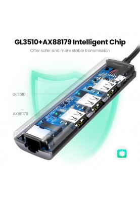 Концентратор USB Type-C Ugreen CM266 3xUSB 3.0 + HDMI + RJ45 1000M Ethernet, Gray (60812)