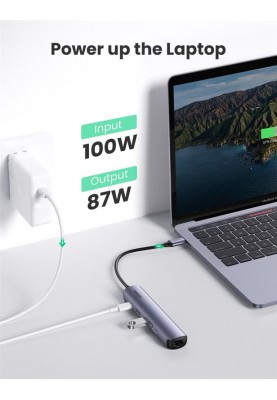 Концентратор USB Type-C Ugreen CM418 2xUSB 3.0 + HDMI + RJ45 1000M Ethernet, Gray (10919)