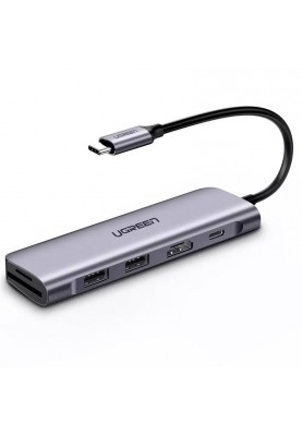 Концентратор USB Type-C Ugreen CM195 2xUSB 3.0 + HDMI + Cardreader, Gray (70411)