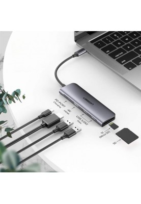 Концентратор USB Type-C Ugreen CM195 2xUSB 3.0 + HDMI + Cardreader, Gray (70411)