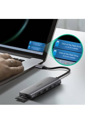 Концентратор USB Type-C Ugreen CM195 2xUSB 3.0 + HDMI + Cardreader, Gray (70411)