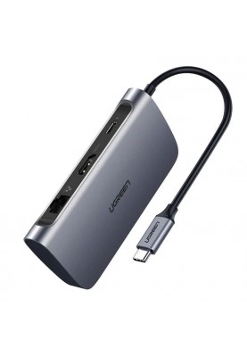 Концентратор USB Type-C Ugreen CM212 2xUSB 3.0 + HDMI + RJ45 1000M Ethernet + Cardreader, Gray (50852)