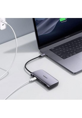 Концентратор USB Type-C Ugreen CM212 2xUSB 3.0 + HDMI + RJ45 1000M Ethernet + Cardreader, Gray (50852)