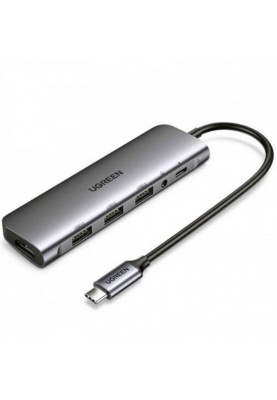 Концентратор USB Type-C Ugreen CM136 3xUSB 3.0 + HDMI + 3.5 мм, Gray (80132)