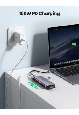 Концентратор USB Type-C Ugreen CM179 3xUSB 3.0 + HDMI + VGA + RJ45 1000M Ethernet + Cardreader, Gray (40873)