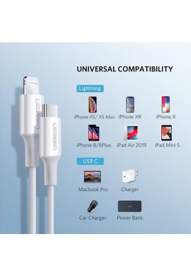 Кабель Ugreen US171 USB Type-C - Lightning (M/M), 2 м, White (60749)