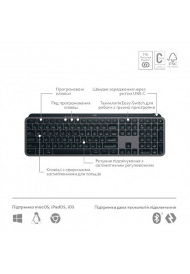 Клавiатура бездротова Logitech MX Keys S Plus Palm Rest Graphite (920-011589)