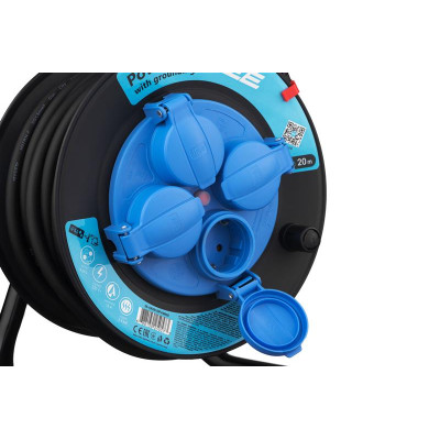 Мережевий подовжувач на котушці 2E 4XSchuko, ІР44, 3G*1.5мм, 20м, black (2E-CR4315IP44M20)