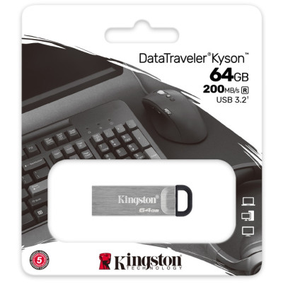 Флеш-накопичувач USB3.2 64GB Kingston DataTraveler Kyson Silver/Black (DTKN/64GB) Флеш-накопичувач USB3.2 64GB Kingston DataTraveler Kyson Silver/Black (DTKN/64GB)