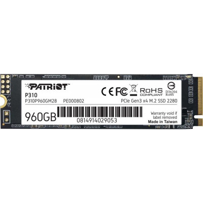 Накопичувач SSD  960GB Patriot P310 M.2 2280 PCIe NVMe 3.0 x4 TLC (P310P960GM28)