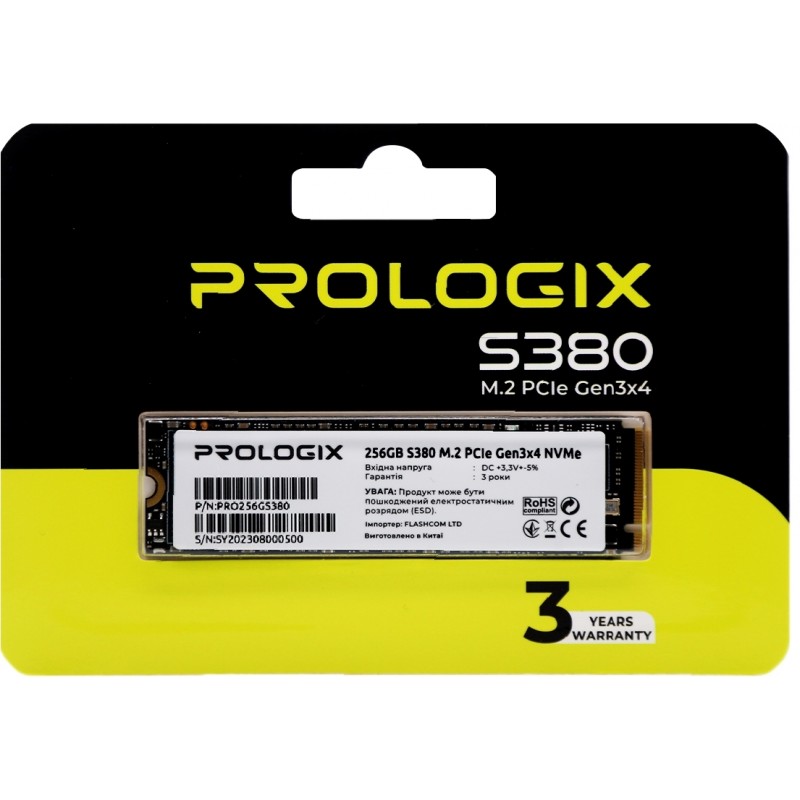 Накопичувач SSD  256GB Prologix S380 M.2 2280 PCIe 3.0 x4 NVMe TLC (PRO256GS380)