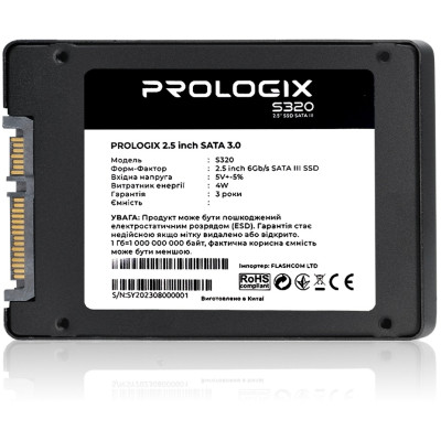 Накопичувач SSD  480GB Prologix S320 2.5" SATAIII TLC (PRO480GS320)