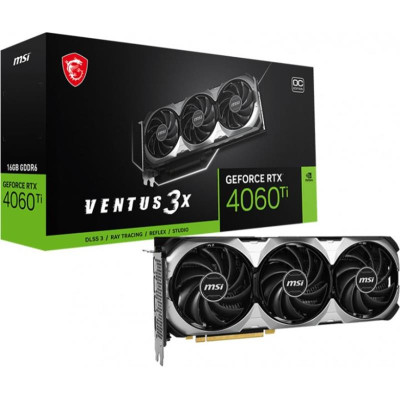 Відеокарта GF RTX 4060 Ti 16GB GDDR6 Ventus 3X OC MSI (GeForce RTX 4060 Ti VENTUS 3X 16G OC)