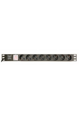 Блок розеток EnerGenie 19" 1U (EG-PDU-014) алюм. корп.,  8 розеток,  16A, 3м, чорний, вилка Schuko