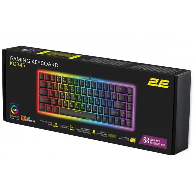 Клавіатура 2E Gaming KG345 RGB 68key USB Transparent