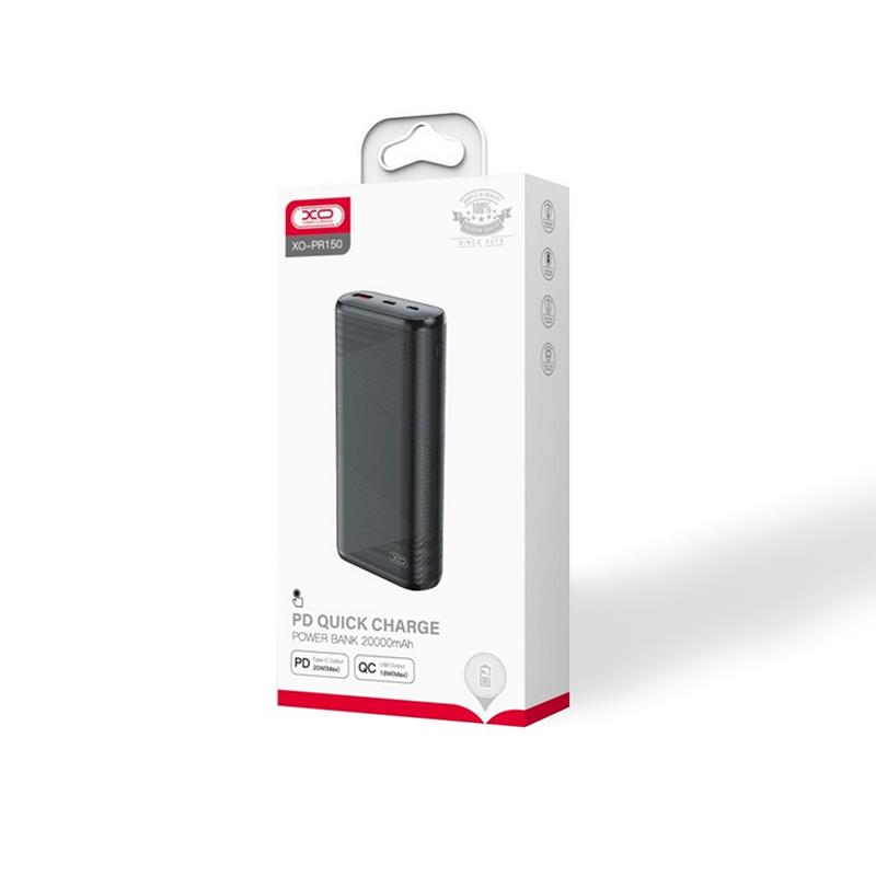 Універсальна мобільна батарея XO PR150 20000mAh PD 20W QC18W  Black (1283126567155)