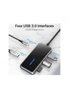 Концентратор Vention 5 в 1 Type-C-USB-PD 4USB 3.0 87W 4K 30Hz 0.15m Black (TFDHB)