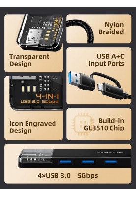 Концентратор Cabletime USB Type C-4 Port USB 3.0, 0.15 cm (CB03B)